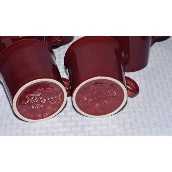 Homer Laughlin HCL Fiesta Wear Burgundy Ring Handle Flat Coffee Tea Mug Set-12 - Picture 6 of 10